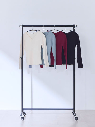 [10/2 22:00再販 期間限定 300円OFF]Vネックパネルニット：スモーキーブルー[102サイズ対応]