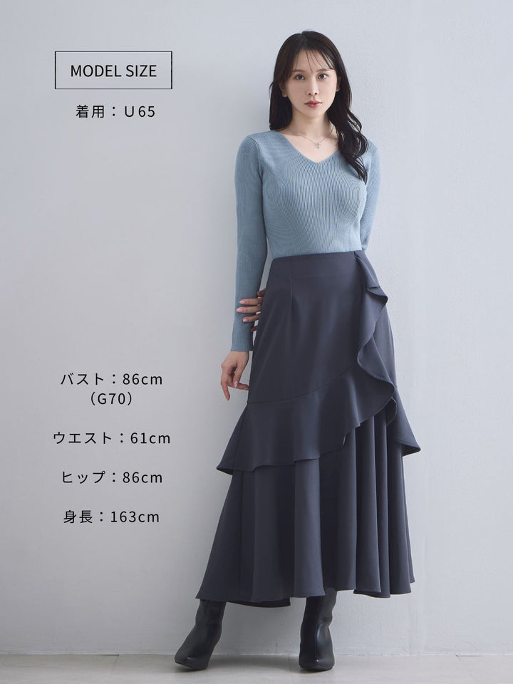 Vネックパネルニット ：ボルドー│胸が大きな女性のためのファッション