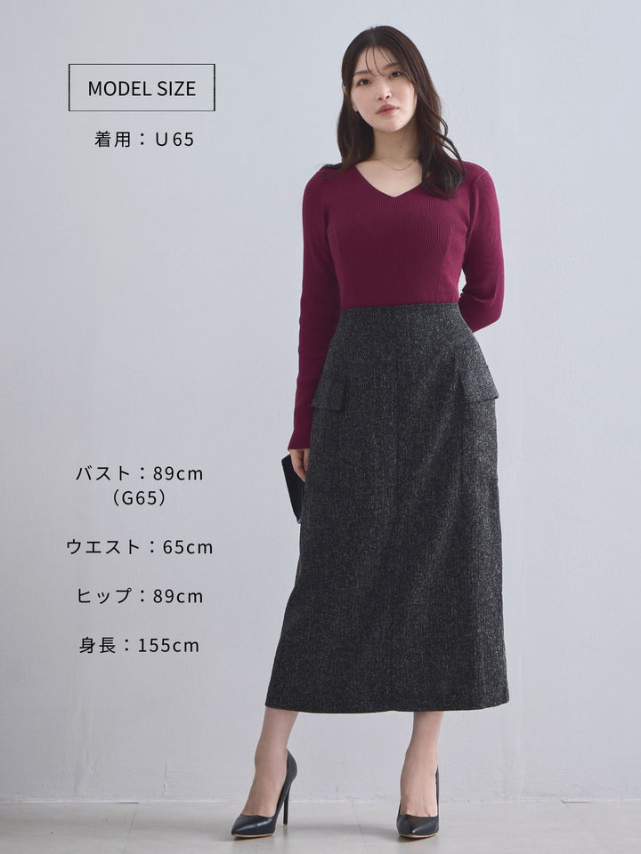 Vネックパネルニット：スモーキーブルー│胸が大きな女性のための