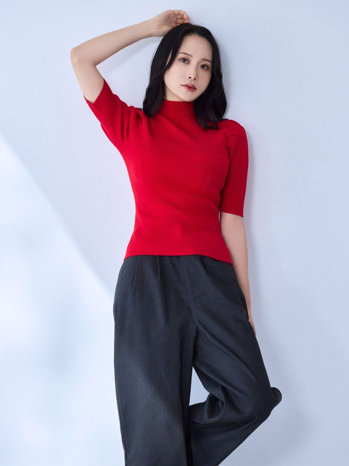 プチハイ5分袖パネルニット 23SS：ホワイト プチハイ5分袖パネルニット 23SS：ホワイト