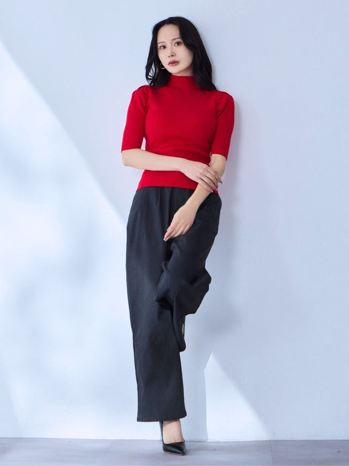 未開封新品✩overE プチハイ5分袖パネルニット25SS 102クリアレッド プチハイ5分袖パネルニット 25SS：クリアレッド│胸が大きな女性