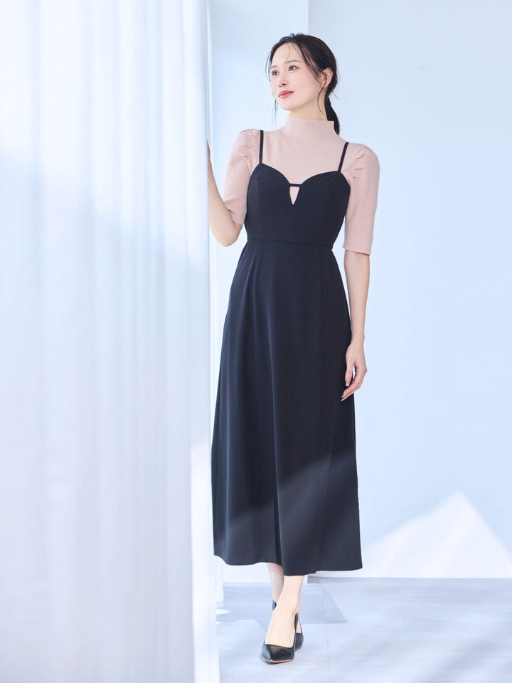 プチハイ5分袖パネルニット 25SS：ピーチピンク│胸が大きな女性
