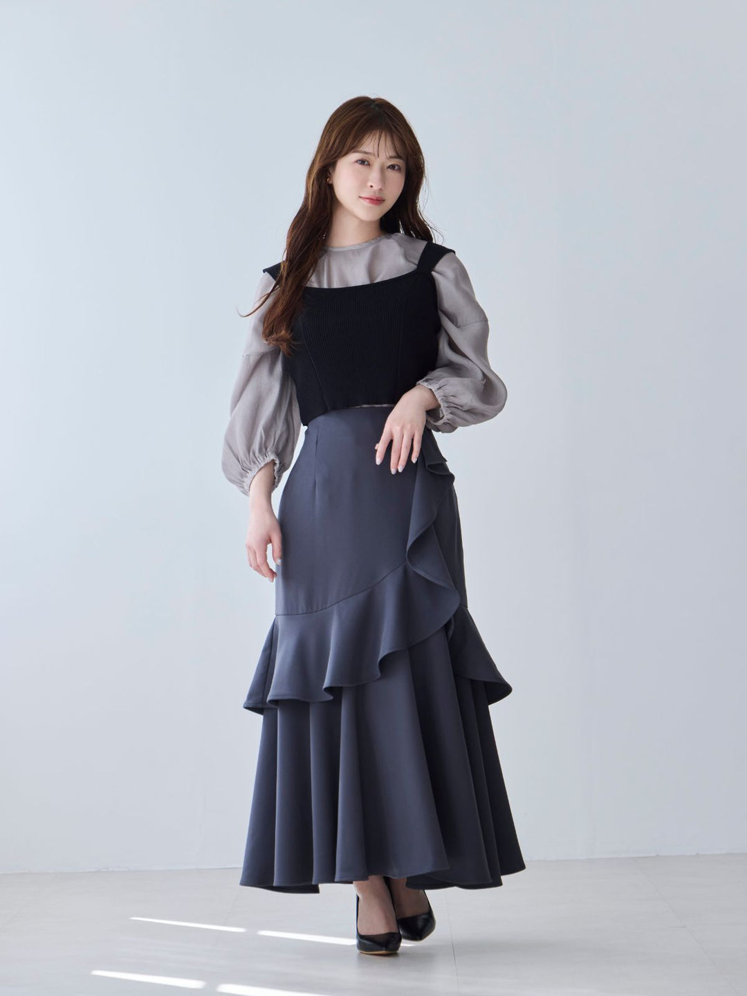 パネルニットビスチェ：ブラック│胸が大きな女性のためのファッション