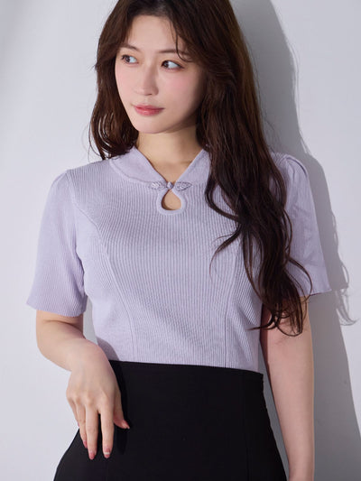 [7/10 22:00発売 期間限定 300円OFF]サマーチャイナパネルニット：ラベンダー[102サイズ対応]