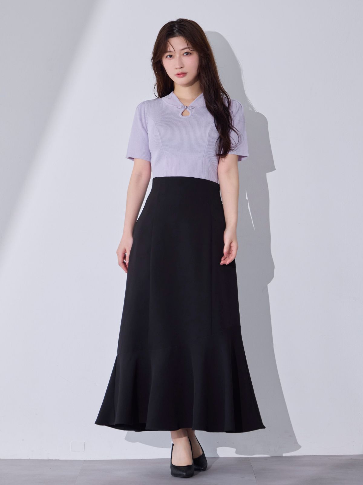 [7/10 22:00発売 期間限定 300円OFF]サマーチャイナパネルニット：ラベンダー[102サイズ対応]