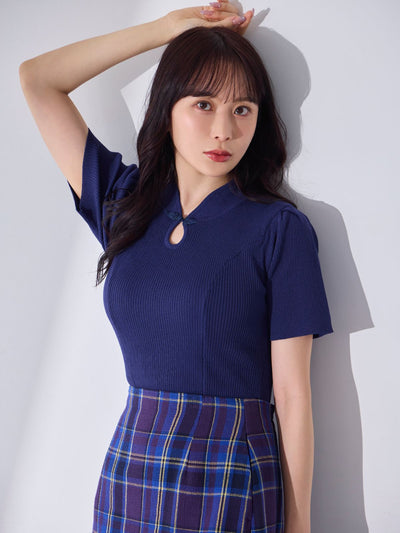 [7/10 22:00発売 期間限定 300円OFF]サマーチャイナパネルニット：ネイビー[102サイズ対応]