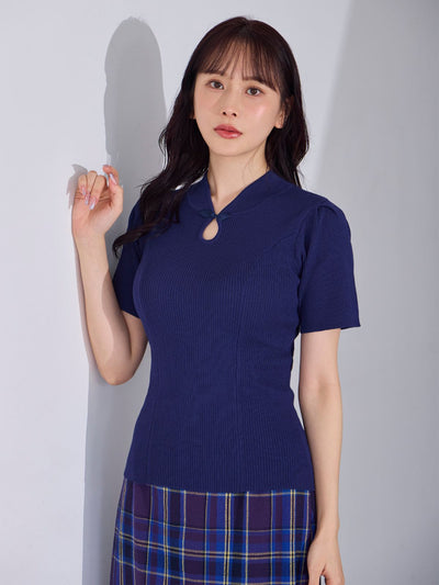 [7/10 22:00発売 期間限定 300円OFF]サマーチャイナパネルニット：ネイビー[102サイズ対応]
