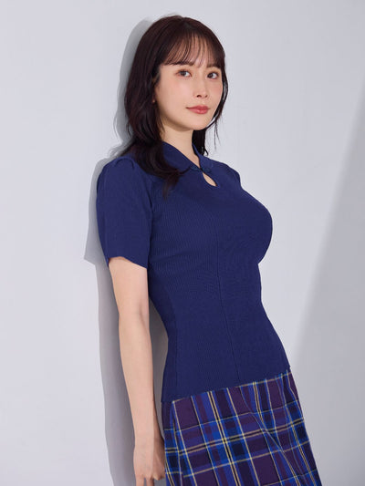 [7/10 22:00発売 期間限定 300円OFF]サマーチャイナパネルニット：ネイビー[102サイズ対応]