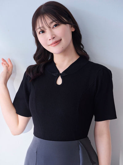 [5/15 22:00発売 期間限定 300円OFF]サマーチャイナパネルニット：ブラック[102サイズ対応]