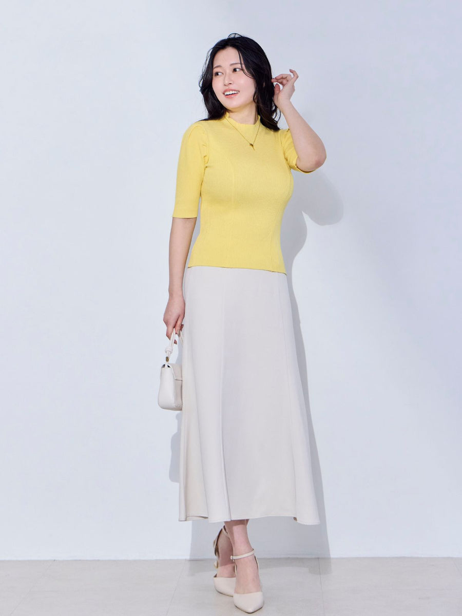 [4/2 22:00発売 期間限定 300円OFF]プチハイ5分袖サマーパネルニット：イエロー[102サイズ対応]