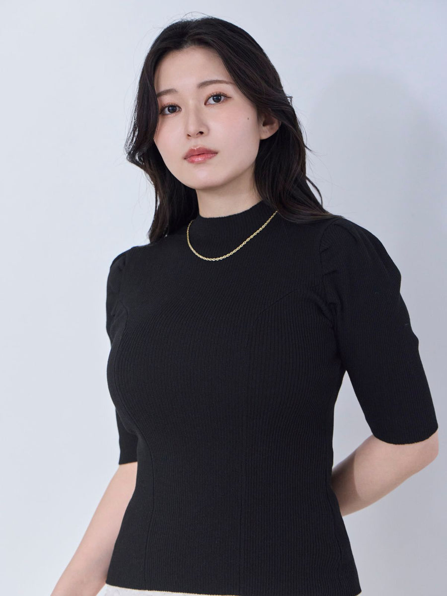 [4/2 22:00発売 期間限定 300円OFF]プチハイ5分袖サマーパネルニット：ブラック[102サイズ対応]