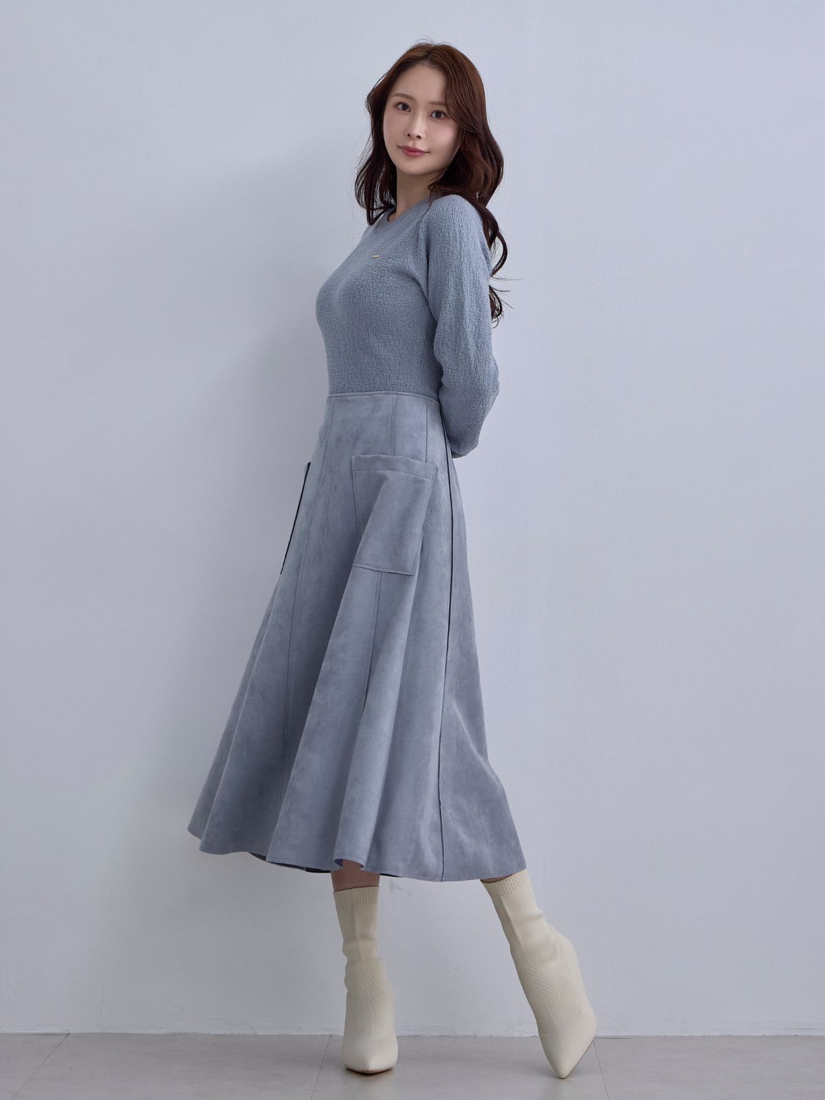 [12/11 22:00発売 期間限定 300円OFF]ジャカードラメニット：ブルーグレー[102サイズ対応]