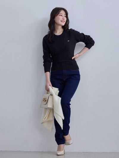 [12/11 22:00発売 期間限定 300円OFF]ジャカードラメニット：ネイビー[102サイズ対応]