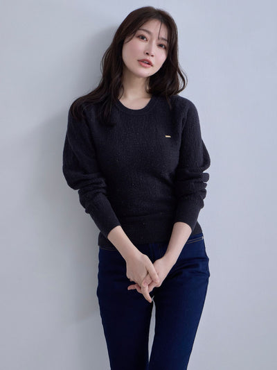 [12/11 22:00発売 期間限定 300円OFF]ジャカードラメニット：ネイビー[102サイズ対応]