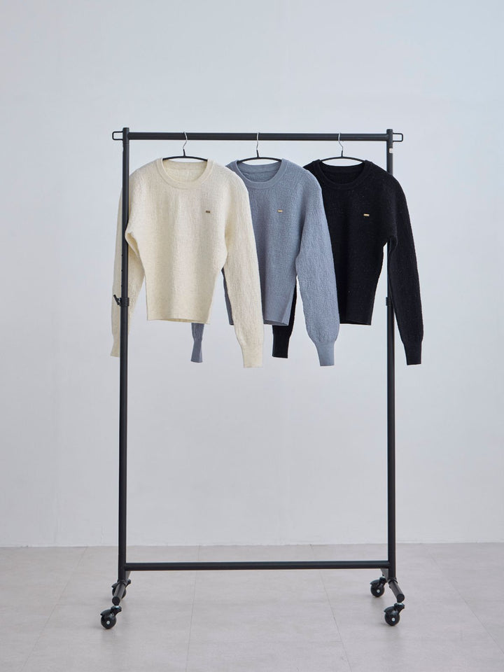 ジャカードラメニット：ネイビー│胸が大きな女性のためのファッション