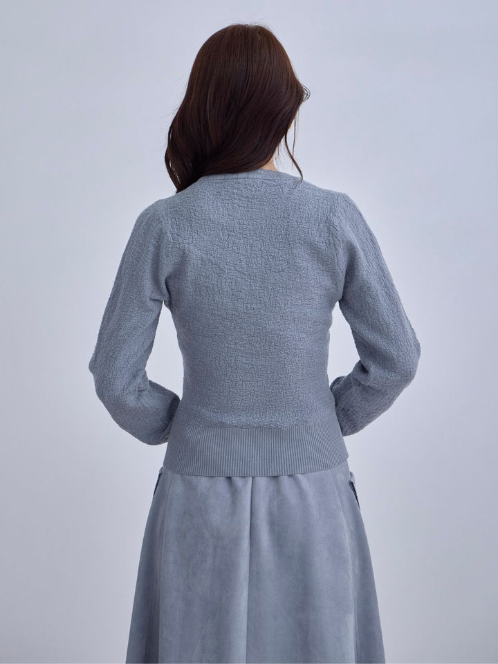 ジャカードラメニット：ネイビー│胸が大きな女性のためのファッション