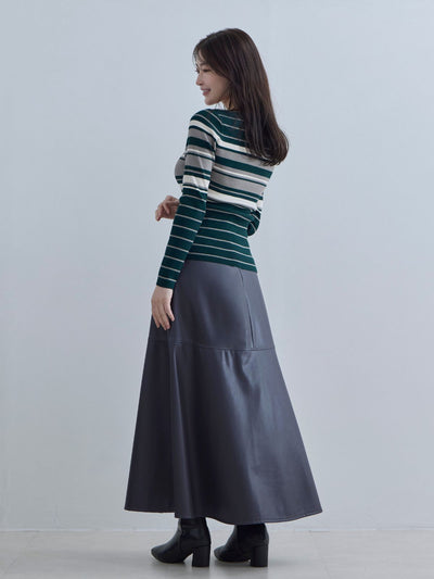 [11/20 22:00再販]スクエアネックマルチボーダーニット：ダークグリーン[102サイズ対応]