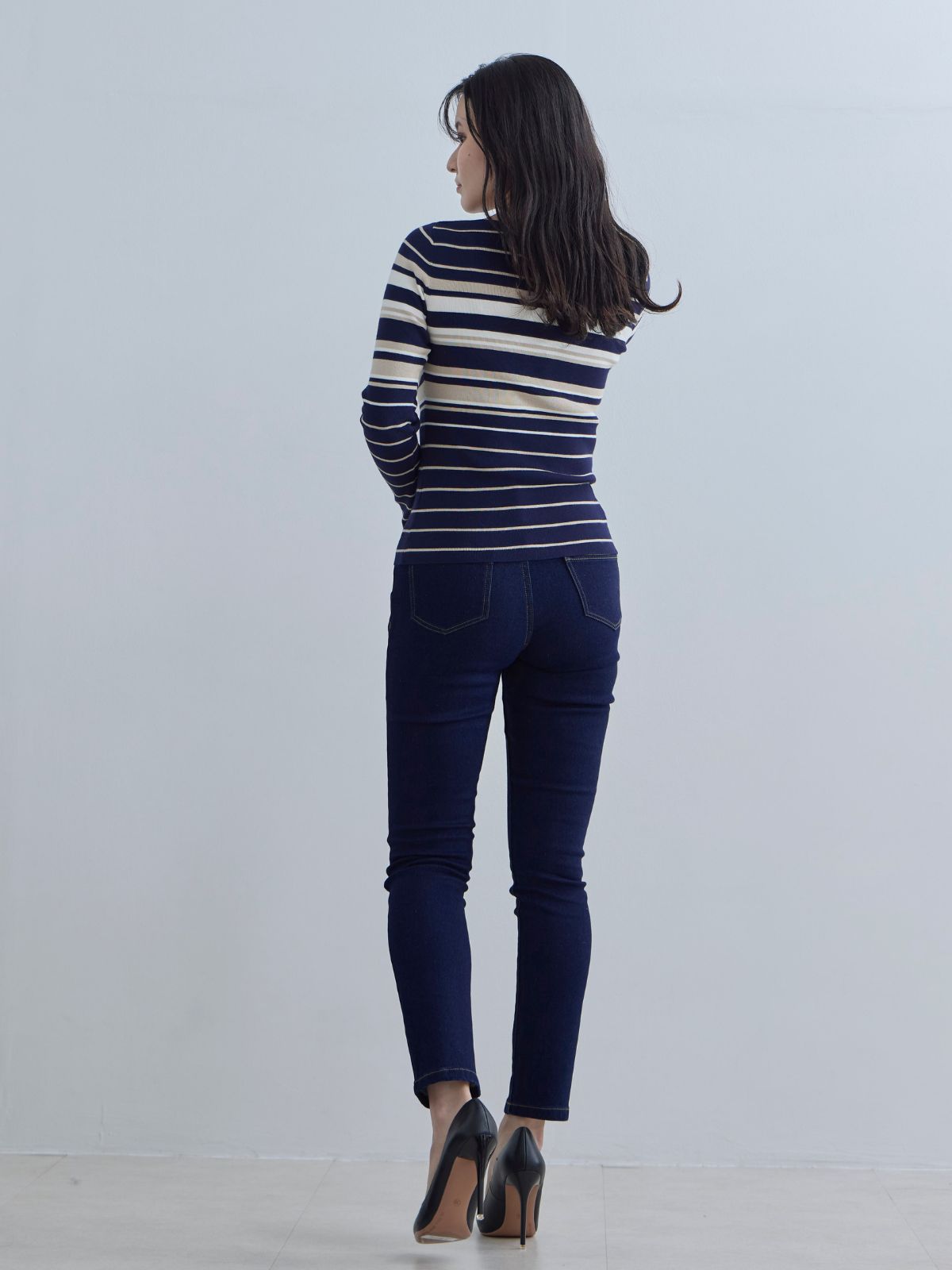 [11/20 22:00発売]スクエアネックマルチボーダーニット：ネイビー[102サイズ対応]