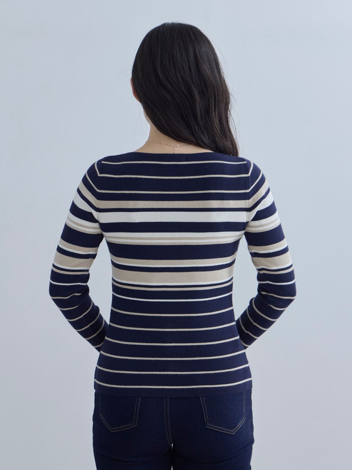 [11/20 22:00再販]スクエアネックマルチボーダーニット：ダークグリーン[102サイズ対応]