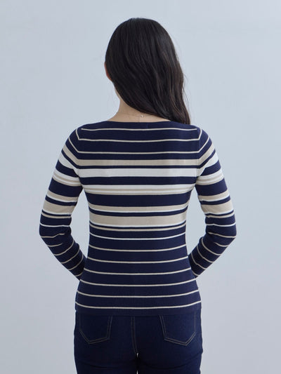 [11/20 22:00再販]スクエアネックマルチボーダーニット：ダークグリーン[102サイズ対応]