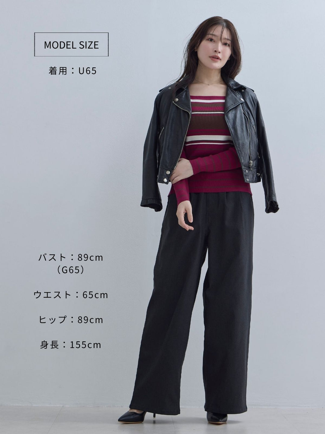 スクエアネックマルチボーダーニット：ネイビー│胸が大きな女性のため