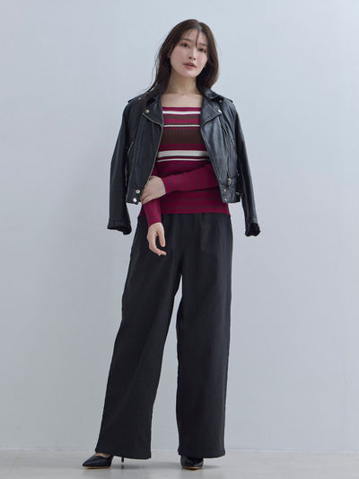 [11/20 22:00再販]スクエアネックマルチボーダーニット：ワイン[102サイズ対応]