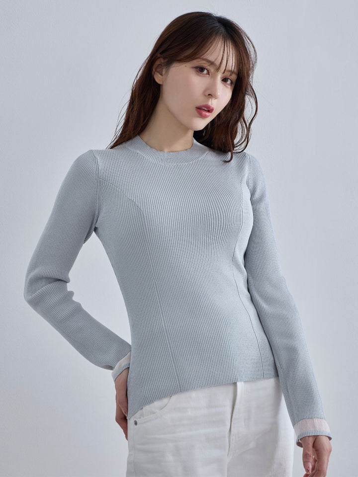 overE シアーサマーパネルニット 半袖Tシャツ ブラウン シアーサマーパネルニット：ブラウン│胸が大きな女性のための