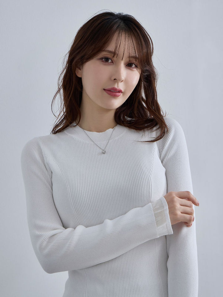 新品未使用　overE 袖口シアーパネルニット 96 袖口シアーパネルニット：ホワイト│胸が大きな女性のための