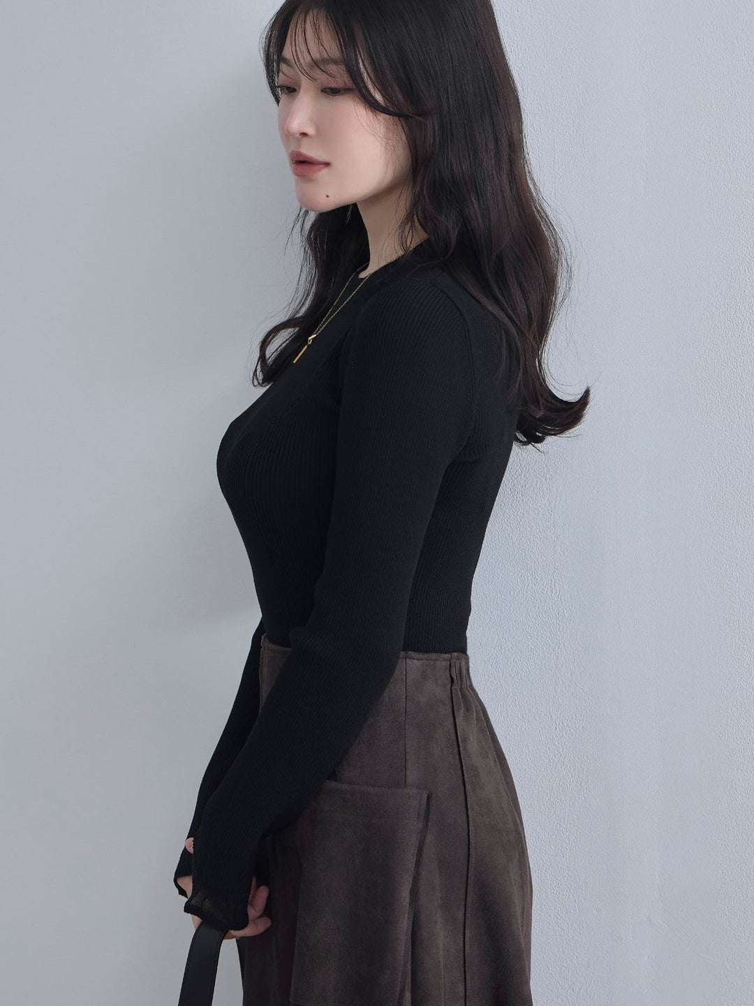 overE シアーサマーパネルニット 半袖Tシャツ ブラウン シアーサマーパネルニット：ブラウン│胸が大きな女性のための