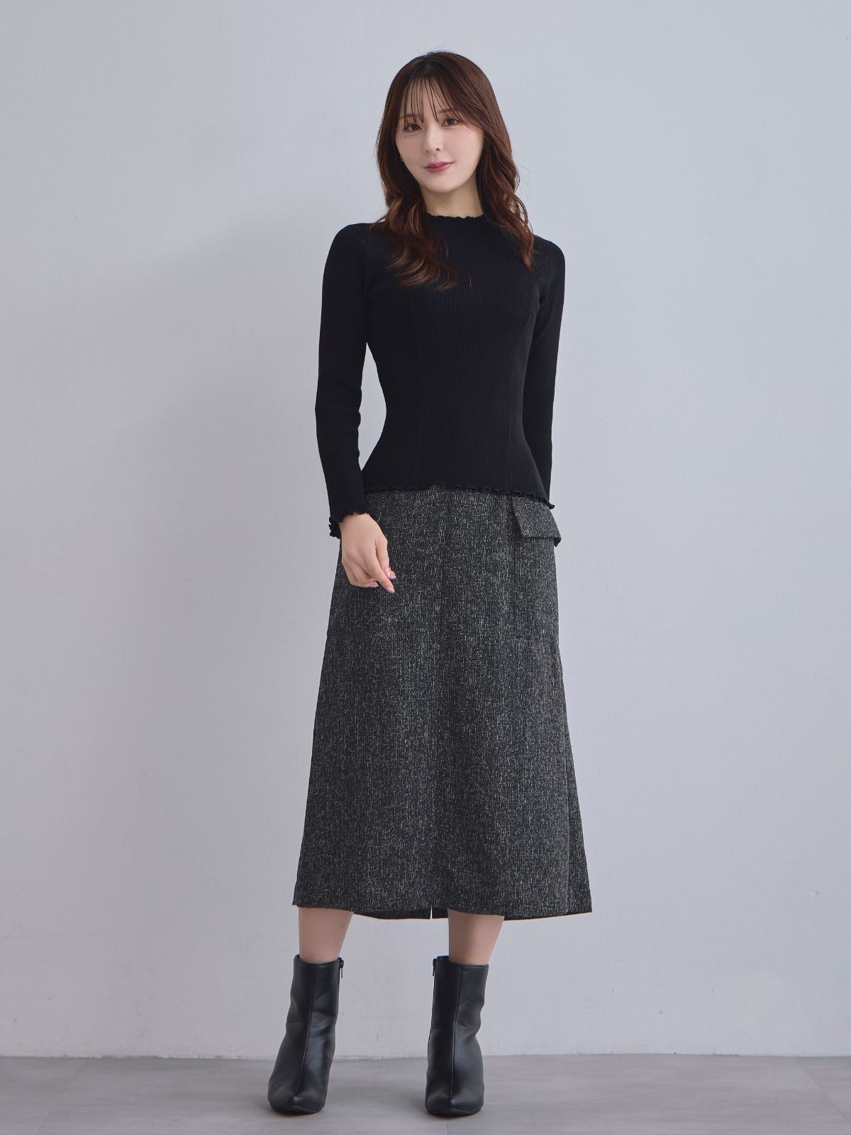 [11/27 22:00発売]メローパネルニット：ブラック[102サイズ対応/入荷次第発送]