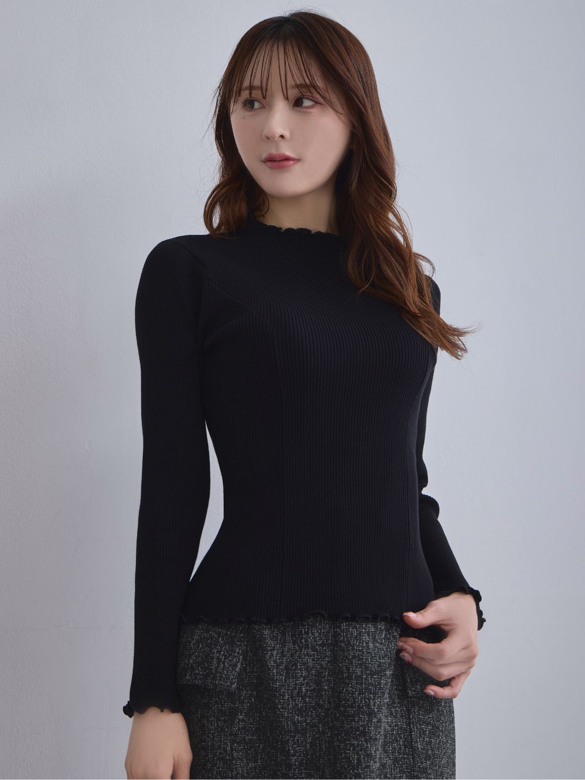 [11/27 22:00発売]メローパネルニット：ブラック[102サイズ対応/入荷次第発送]