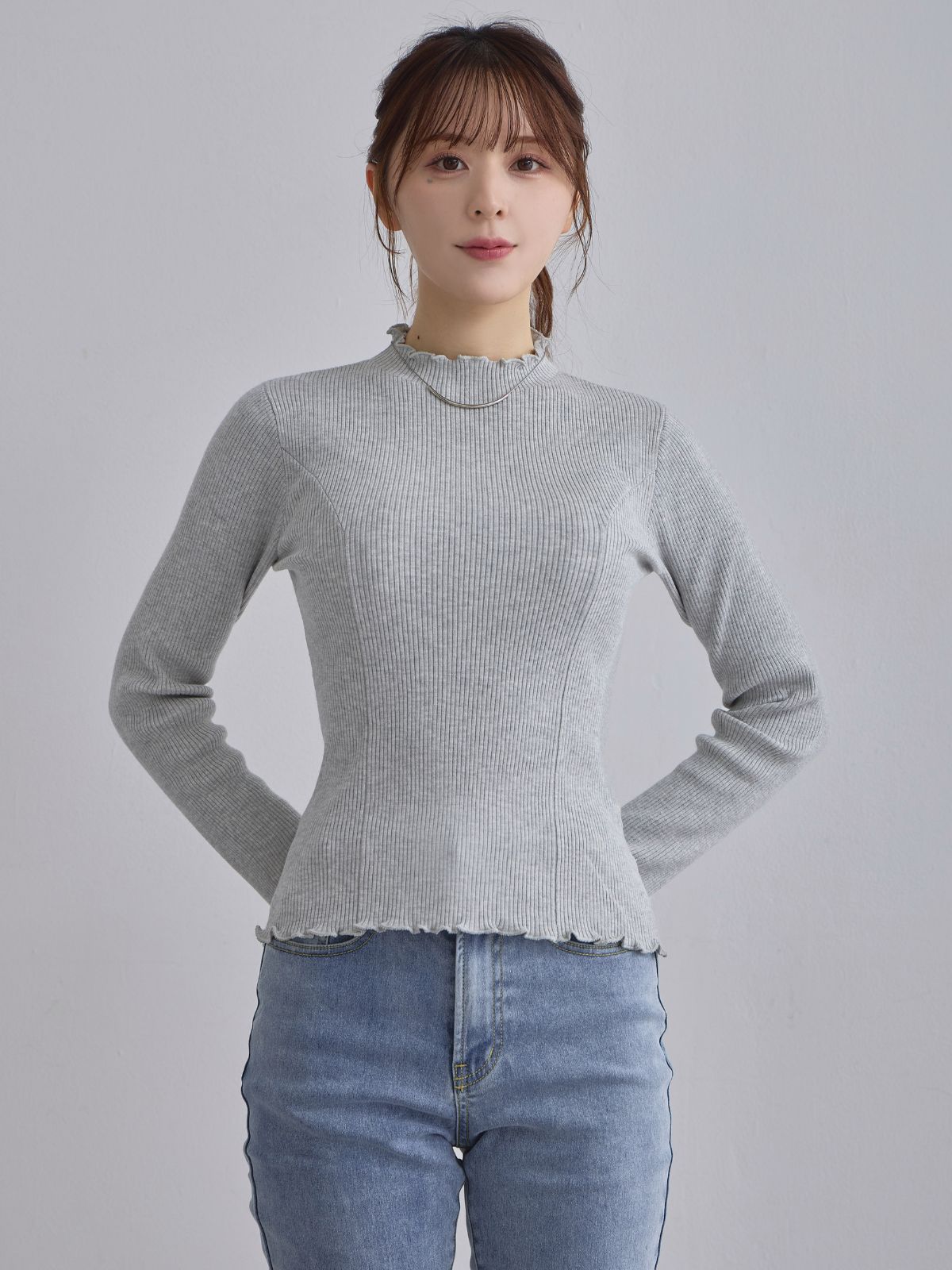 [11/27 22:00発売]メローパネルニット：メランジグレー[102サイズ対応/入荷次第発送]