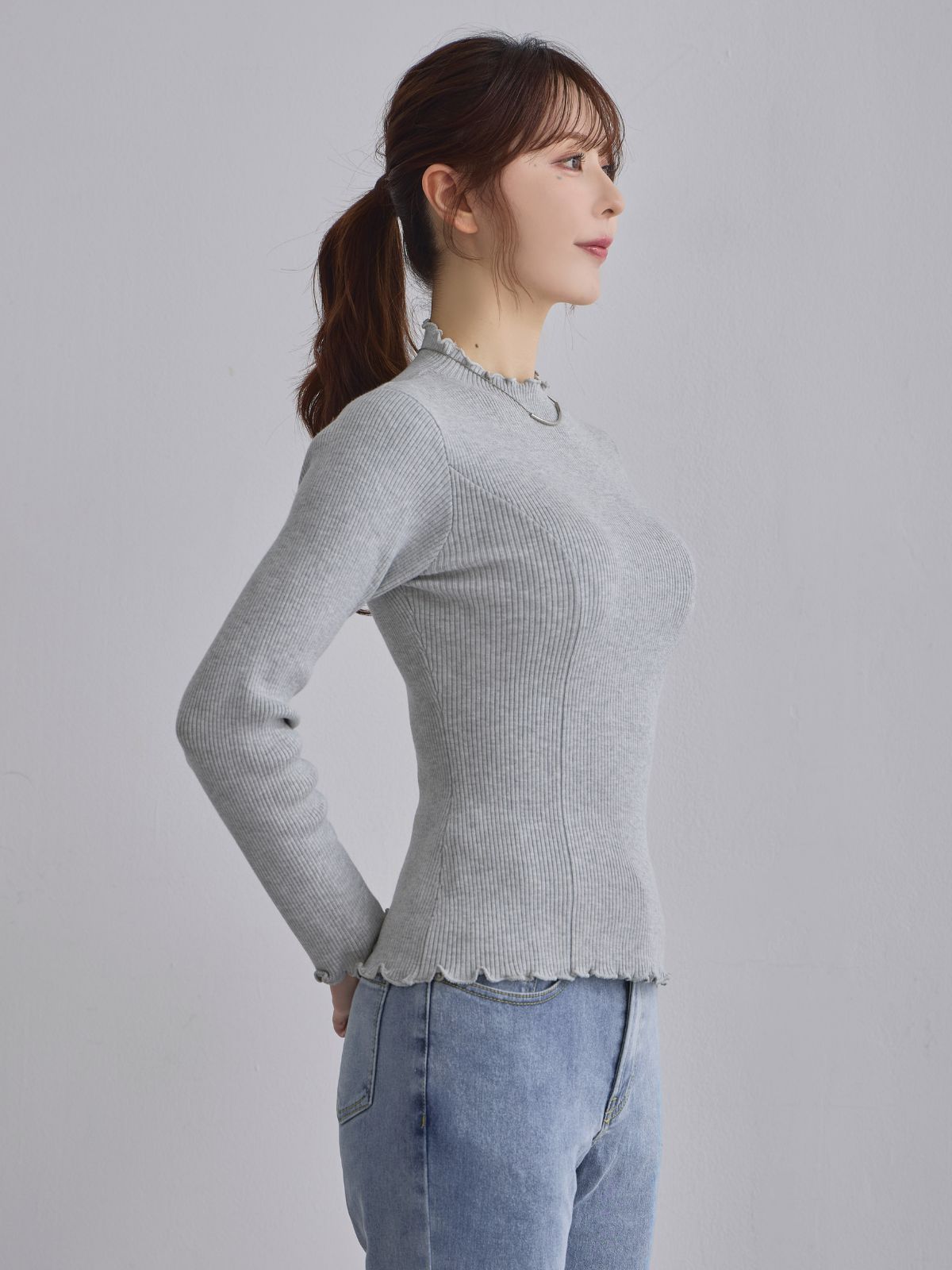 [11/27 22:00発売]メローパネルニット：メランジグレー[102サイズ対応/入荷次第発送]