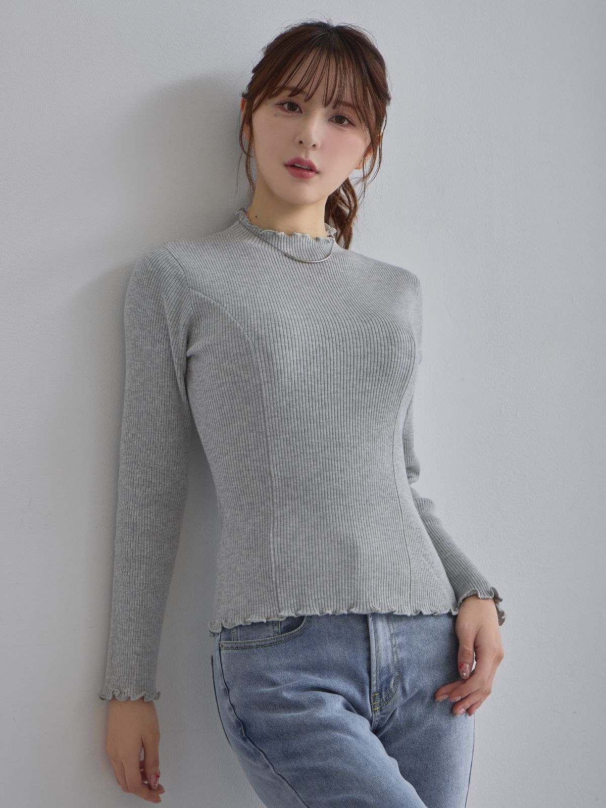 [11/27 22:00発売]メローパネルニット：メランジグレー[102サイズ対応/入荷次第発送]