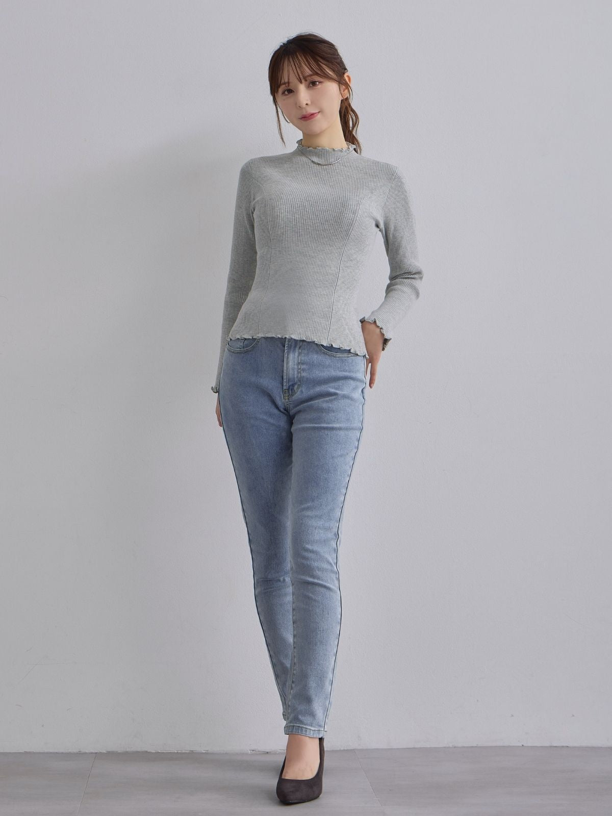 [11/27 22:00発売]メローパネルニット：メランジグレー[102サイズ対応/入荷次第発送]