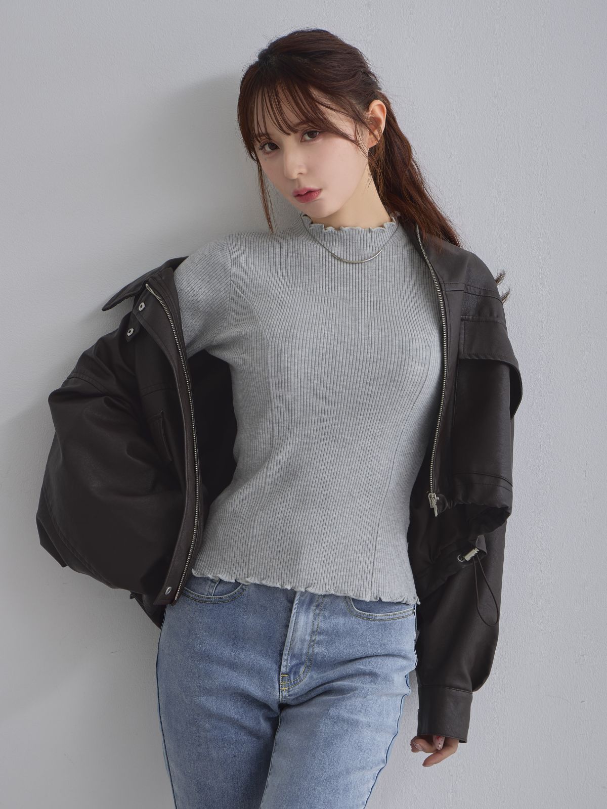 [11/27 22:00発売]メローパネルニット：メランジグレー[102サイズ対応/入荷次第発送]