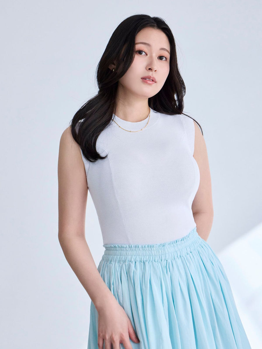 [7/16 22:00発売 期間限定 300円OFF]UVカットノースリーブサマーパネルニット：ホワイト