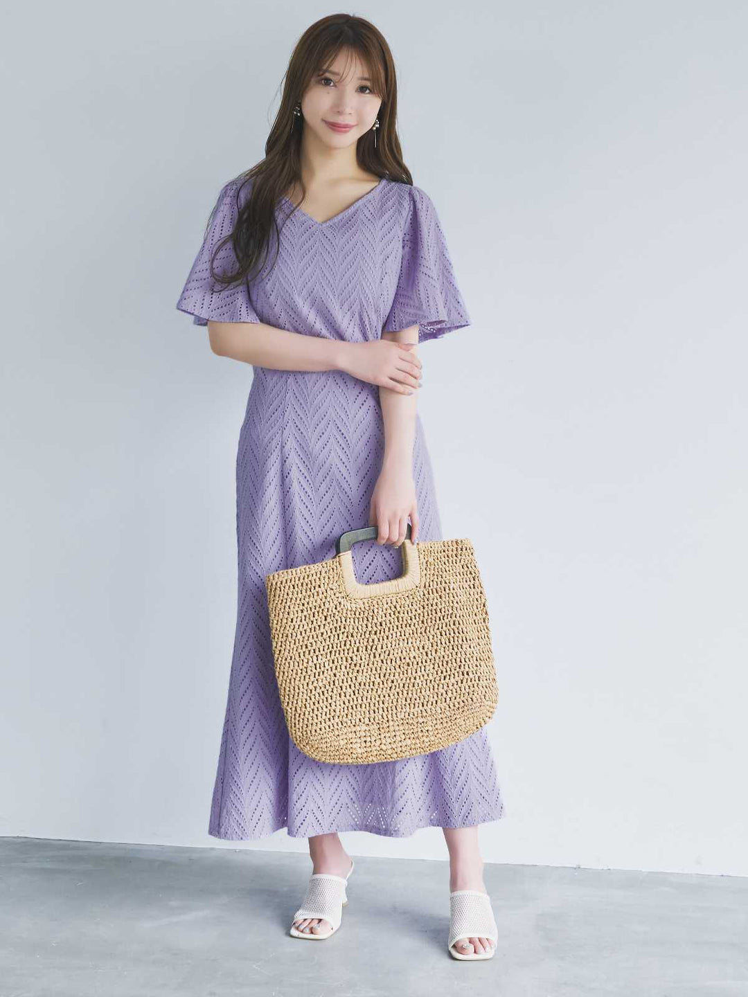 Adrianna Papell☆国内配送☆ラベンダー色上品レースワンピース ドレスプラス DRESS+ ワンピース ドレス レース チュール フレア