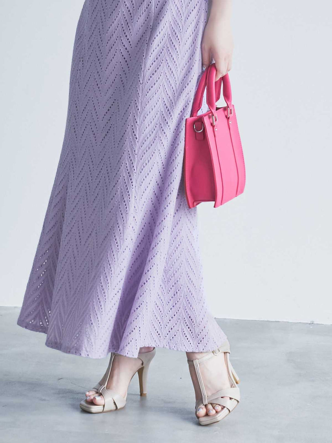 コットンレースワンピース 24SS：ラベンダー│胸が大きな女性の