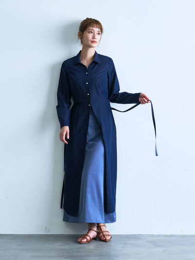 [102サイズ対応]ロングシャツワンピース：インディゴ