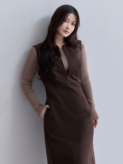 [11/6 22:00再販 期間限定 500円OFF]キーネックジャンパースカート：ダークブラウン[102サイズ対応/Sサイズ対応]