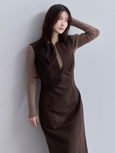 [11/6 22:00再販 期間限定 500円OFF]キーネックジャンパースカート：ダークブラウン[102サイズ対応/Sサイズ対応]