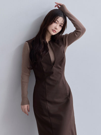 [11/6 22:00再販 期間限定 500円OFF]キーネックジャンパースカート：ダークブラウン[102サイズ対応/Sサイズ対応]