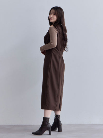 [11/6 22:00再販 期間限定 500円OFF]キーネックジャンパースカート：ダークブラウン[102サイズ対応/Sサイズ対応]