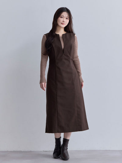 [11/6 22:00再販 期間限定 500円OFF]キーネックジャンパースカート：ダークブラウン[102サイズ対応/Sサイズ対応]