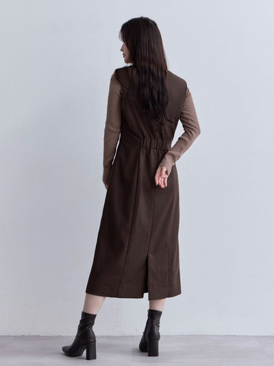 [11/6 22:00再販 期間限定 500円OFF]キーネックジャンパースカート：ダークブラウン[102サイズ対応/Sサイズ対応]