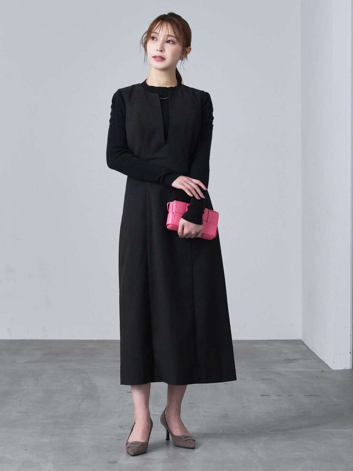 キーネックジャンパースカート：ブラック│胸が大きな女性のための