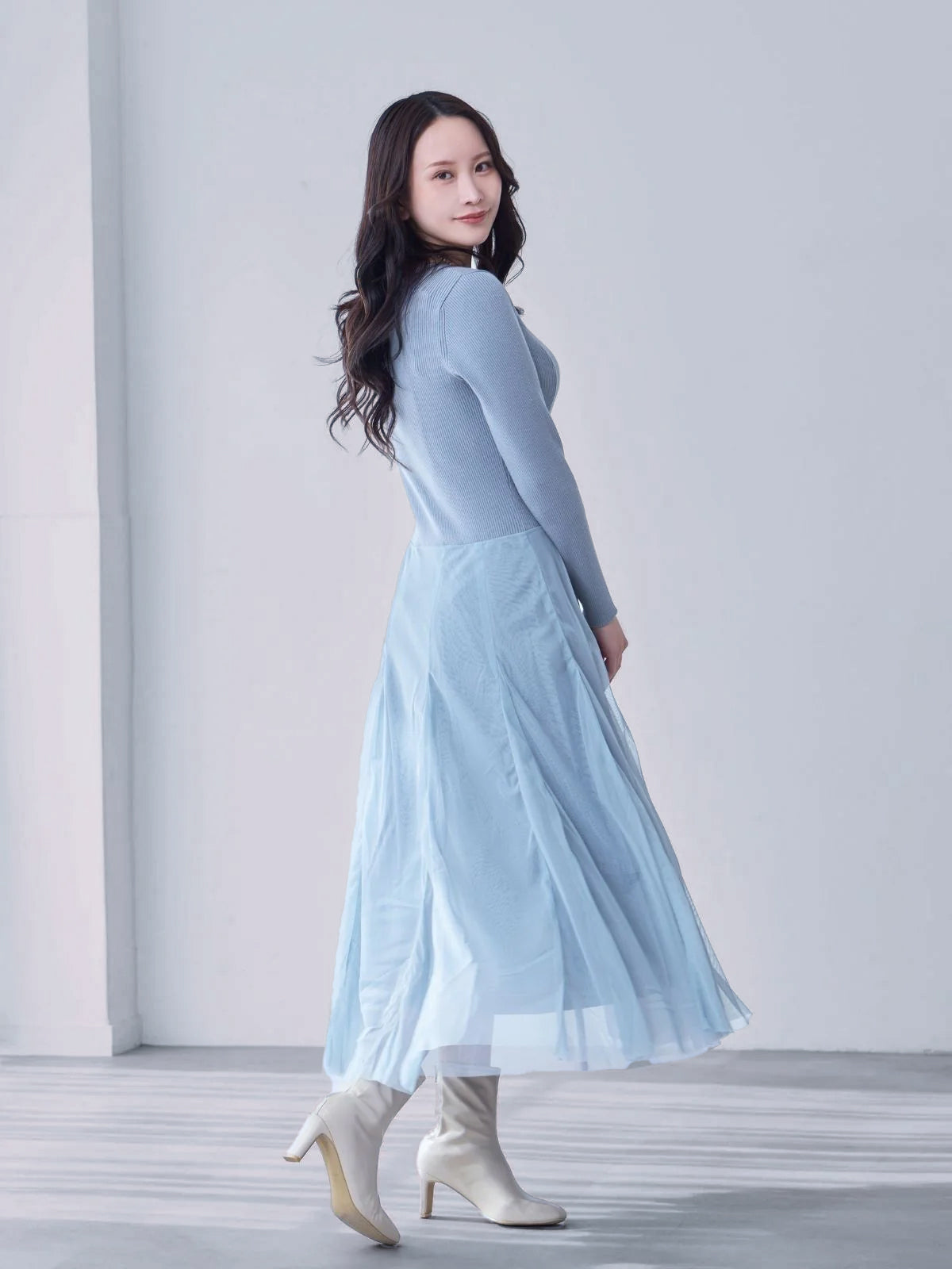 [11/13 22:00-11/17 10:00 TIME SALE 6000円OFF]チュールドッキングワンピース：ブルー