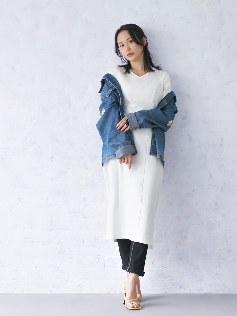 カットロングワンピース 24SS：ホワイト│胸が大きな女性のための  