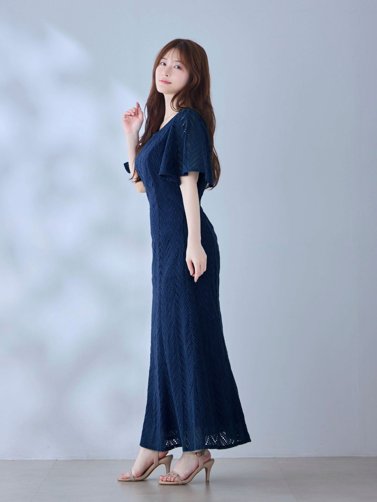 コットンレースワンピース 25SS：ネイビー│胸が大きな女性のための